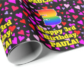 Papier Cadeau 3e anniversaire : Amour Hearts Motif, Arc-en-ciel  (Coin rond)