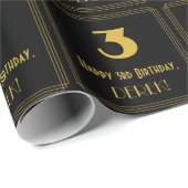 Papier Cadeau 3e anniversaire - Art Déco Inspiré Look "3" & Nom (Coin rond)
