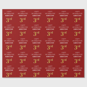 Papier Cadeau 3e anniversaire : Elégant, Rouge, Faux Gold Look