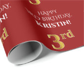 Papier Cadeau 3e anniversaire : Elégant, Rouge, Faux Gold Look (Coin rond)