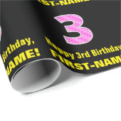 Papier Cadeau 3e anniversaire : Pink Stripes and Hearts "3" + No (Coin rond)