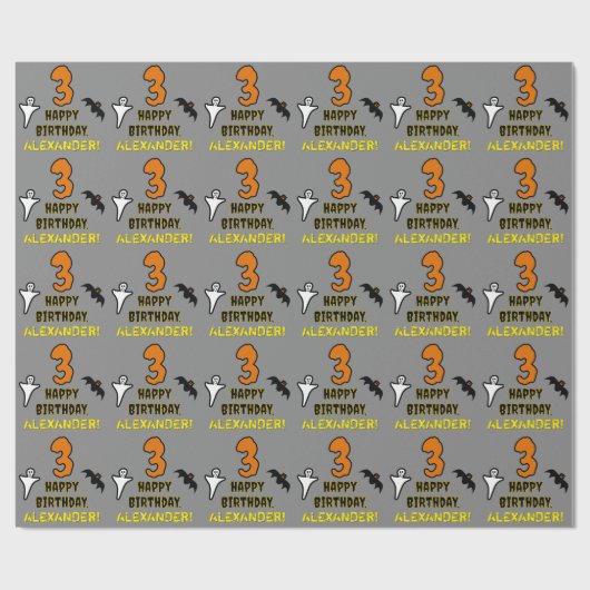 Papier Cadeau 3e anniversaire : Thème d'Halloween Éffrayant + No (Plat)