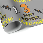 Papier Cadeau 3e anniversaire : Thème d'Halloween Éffrayant + No (Coin rond)