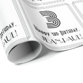 Papier Cadeau 3ème anniversaire : Art Déco Style inspiré "3" + N (Coin rond)