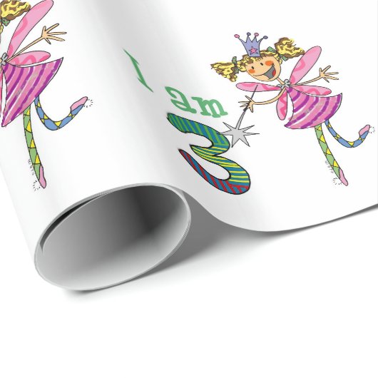 Papier Cadeau 3ème fille heureuse d'anniversaire (fée rose de (Coin rond)