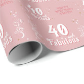 Papier Cadeau 40 et Fabulous Foliage rose 40e anniversaire (Coin rond)