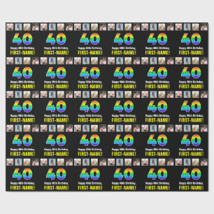 Papier Cadeau 40e anniversaire : Arc-en-ciel "40"; photos et nom