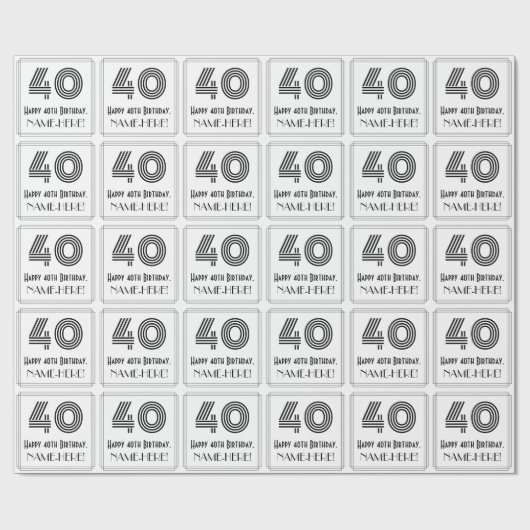 Papier Cadeau 40e anniversaire : Art Déco Style inspiré "40" + N (Plat)