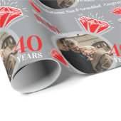 Papier Cadeau 40e anniversaire de rubis argent bague photo perso (Coin rond)