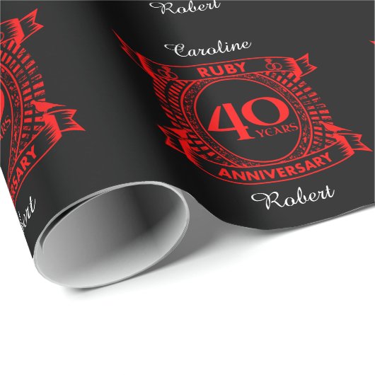 Papier Cadeau 40e anniversaire du mariage ruby crest (Coin rond)