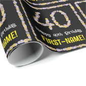 Papier Cadeau 40e anniversaire : Floral Flowers Numéro, Nom pers (Coin rond)