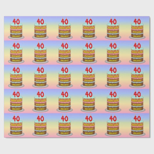 Papier Cadeau 40e anniversaire : Fun Cake and Candles + Nom pers (Plat)