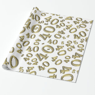 Papier Cadeau 40e anniversaire Gold/Blanc Random Numéro Motif 40