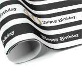 Papier Cadeau 40e anniversaire noir blanc or (Coin rond)