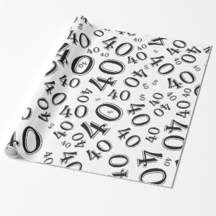 Papier Cadeau 40e anniversaire Noir/Blanc Random Numéro Motif 4