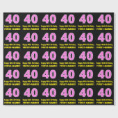 Papier Cadeau 40e anniversaire : Pink Stripes and Hearts "40" + (Plat)