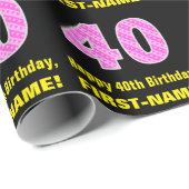Papier Cadeau 40e anniversaire : Pink Stripes and Hearts "40" + (Coin rond)