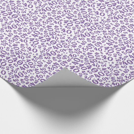 Papier Cadeau 40e anniversaire Purple & White Numéro Motif 40 (Coin)