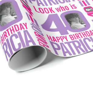 Papier Cadeau 40e anniversaire rose violet look 40 photos person