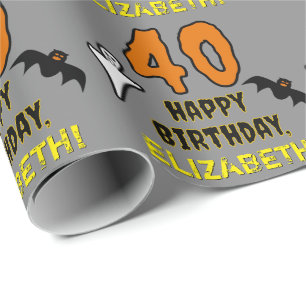 Papier Cadeau 40e anniversaire : Thème Halloween Éffrayant, Nom 