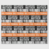 Papier Cadeau 40e anniversaire trois photos noir et orange rayé (Plat)