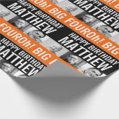 Papier Cadeau 40e anniversaire trois photos noir et orange rayé (Coin)