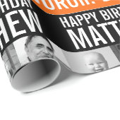 Papier Cadeau 40e anniversaire trois photos noir et orange rayé (Coin rond)