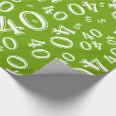 Papier Cadeau 40e anniversaire Vert et blanc Numéro Motif 40 (Coin)