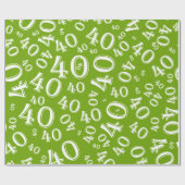 Papier Cadeau 40e anniversaire Vert et blanc Numéro Motif 40 (Plat)