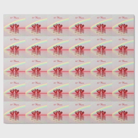 Papier Cadeau 40e Anniversary Ruby Hearts (Plat)