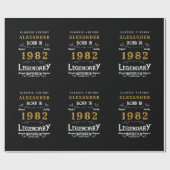 Papier Cadeau 40th Birthday 1982 Black Gold Ajouter Nom Légendai (Plat)