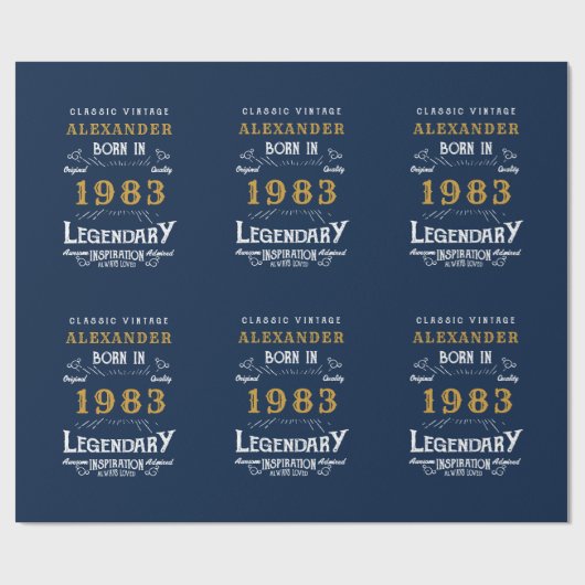 Papier Cadeau 40th Birthday Born 1983 Ajouter Nom Legend Blue Go (Plat)