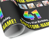 Papier Cadeau 41e anniversaire : Arc-en-ciel "41"; photos et nom (Coin rond)