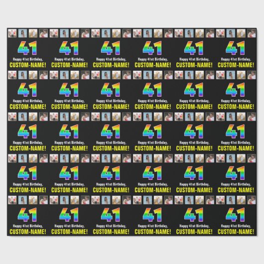 Papier Cadeau 41e anniversaire : Arc-en-ciel "41"; photos et nom (Couture)