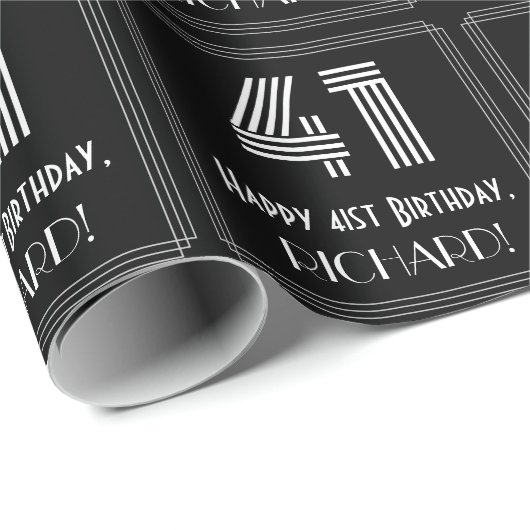 Papier Cadeau 41e anniversaire : Art Déco Inspiré Look "41" avec (Coin rond)