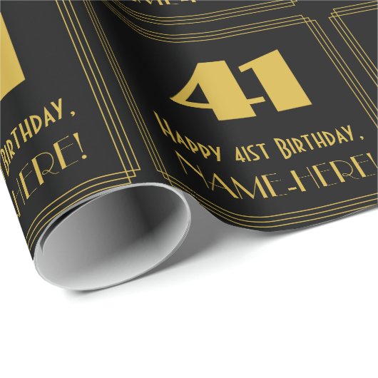 Papier Cadeau 41e anniversaire - Art Déco Inspiré Look "41" & No (Coin rond)