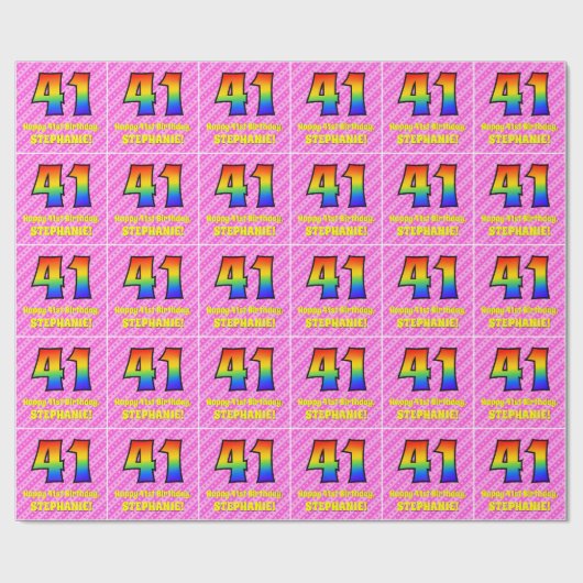 Papier Cadeau 41e anniversaire : Pink Stripes & Hearts, Arc en c (Plat)