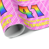 Papier Cadeau 41e anniversaire : Pink Stripes & Hearts, Arc en c (Coin rond)