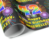 Papier Cadeau 42e anniversaire : Fun Fireworks amusant, Rainbow (Coin rond)