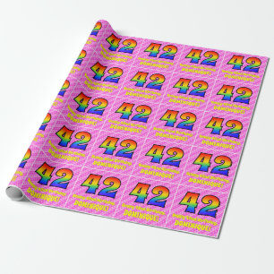 Papier Cadeau 42e Anniversaire : Rayures roses & Cœurs, Arc-en-c