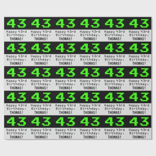 Papier Cadeau 43e anniversaire - Nerdy / Geeky Style "43" et nom (Plat)