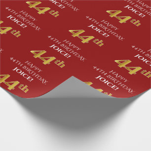 Papier Cadeau 44e anniversaire : élégant, rouge, aspect faux or