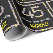 Papier Cadeau 45e Anniversaire : Numéro de fleurs florales, nom  (Coin rond)