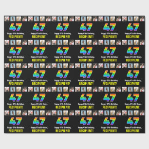 Papier Cadeau 47e anniversaire : Arc-en-ciel "47"; photos et nom