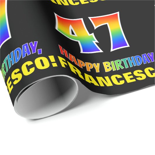 Papier Cadeau 47e anniversaire : Bold, amusant, simple, arc-en-c (Coin rond)