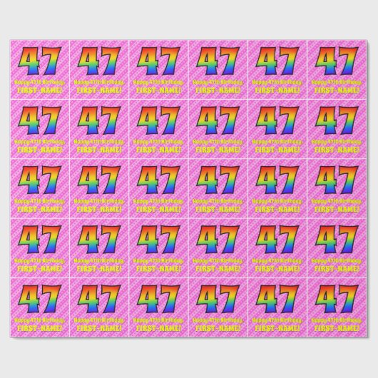 Papier Cadeau 47e anniversaire : Pink Stripes & Hearts, Arc en c (Plat)