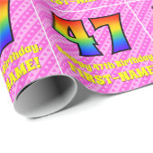 Papier Cadeau 47e anniversaire : Pink Stripes & Hearts, Arc en c (Coin rond)