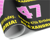 Papier Cadeau 47ème anniversaire : Pink Stripes and Hearts "47" (Coin rond)