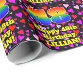 Papier Cadeau 48e anniversaire : Amour Hearts Motif, Arc en ciel (Coin rond)