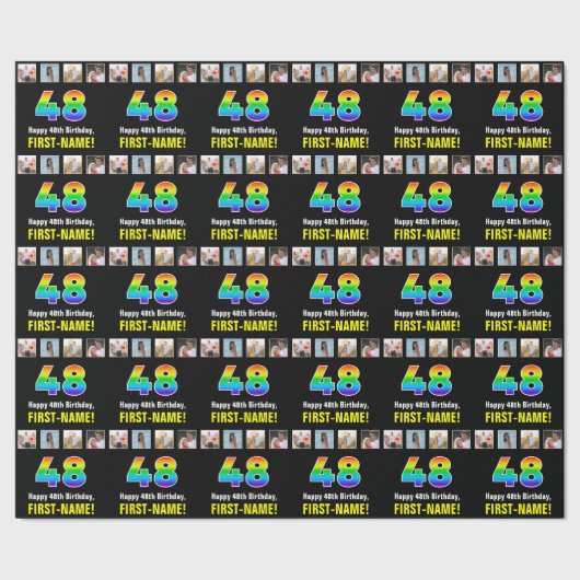 Papier Cadeau 48e anniversaire : Arc-en-ciel "48"; photos et nom (Couture)